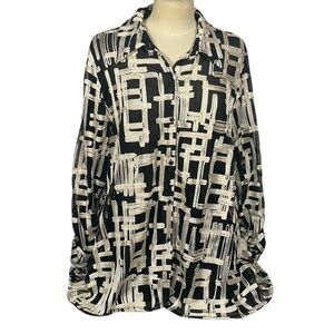 Chico’s NWOT Black Ivory Geometric Mesh Appliqué Blouse Jacket Sz 3 / XL